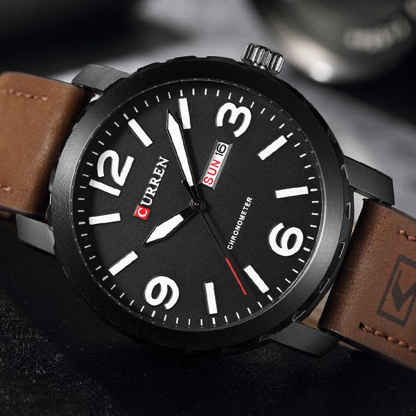 curren watches men quartz watch men's fashion casual sport wristwatches with calendar male clock relogio masculino, Slivery;brown